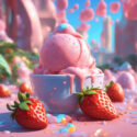 Dreamy strawberry ice cream with a fantastical topping.